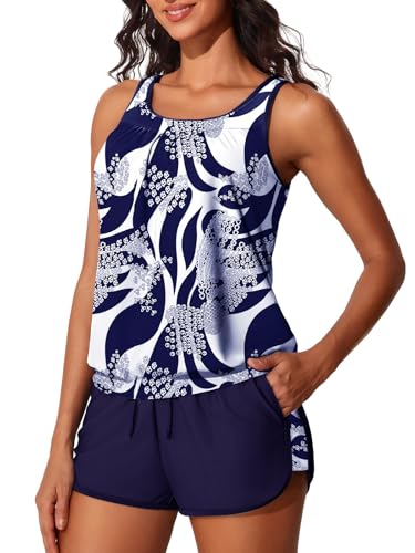 Image of Summer Mae Womens Tankini Swimsuits Two Piece with Pockets Bathing Suits | Modest Fit,Side Pockets,Tummy Control,Built-in Boyshorts,Removable Pads,Soft Coverage for Beach Vacations