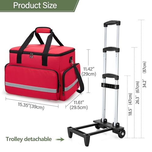 Image of CURMIO Rolling Teacher Tote Bag with Wheels for Teaching, Office, Work, Red | Work Bag for Women, Teacher Uility Tote Bag, Large Capacity