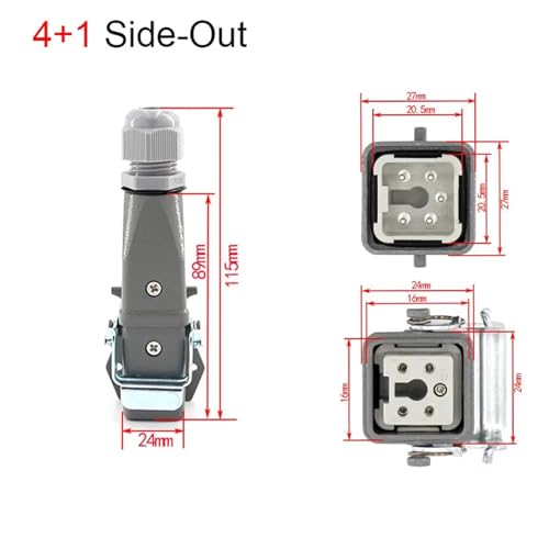 Conector rectangular de 5 núcleos con salida lateral para automatización de 10A 2
