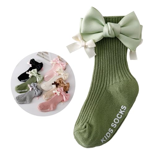 Toddler Socks, Child Dress Socks for Autumn Spring Stretchy Ribbon Bows Lace Up KneeHigh Sock NonSlip Stretchy Sock2