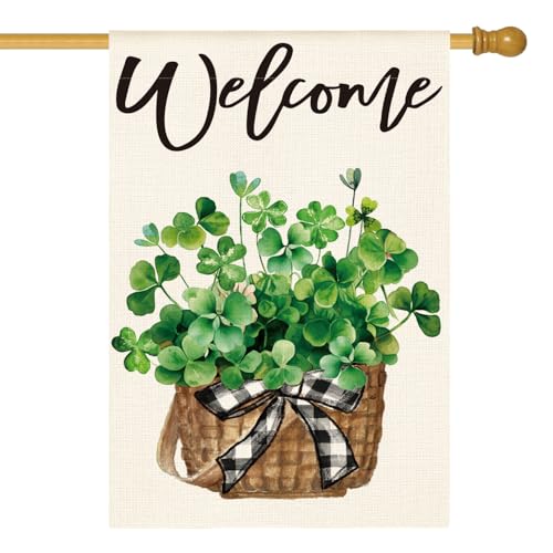 AVOIN colorlife St Patricks Day Clover Basket Welcome House Flag 28x40"