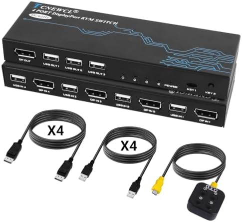 DP KVM 스위치 4K@60Hz, 4포트 디스플레이 포트 DP1.2 KVM 스위치 4개의 컴퓨터용, 모니터 1개 및 USB 장치 3개 키보드 마우스 DP 4개 및 USB 케이블 4개 포함 — 사진 5