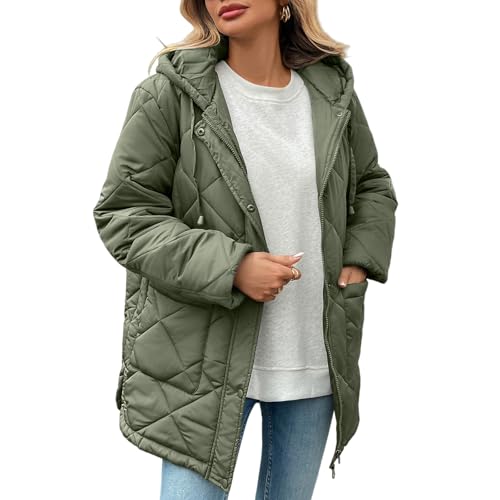 HOTIAN Womens Quilted Puffer Jackets Hooded Long Sleeve Full Zipper
