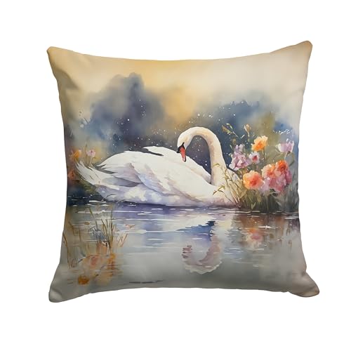 Caroline's Treasures Swan Throw Pillow Machine Washable, Indoor Outdoor Decorative Pillow for Couch, Bed or Patio, 14Hx14W