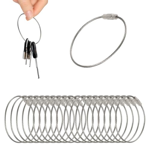 20 Pcs Aros Anillas para Llaveros Alambre de Acero Inoxidable con Cierre de Rosca, 15 cm Llaveros de Alambre Cable de Acero Inox para Colgar Etiquetas de Equipaje Llaves etiquetas de identificación
