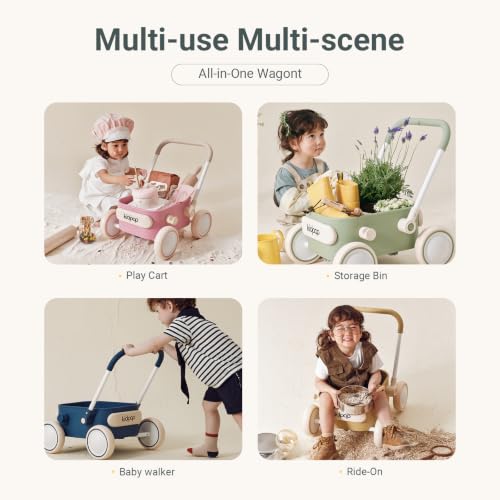 Image of PULA Baby Push Walker with Wheels Toddler Wagon for First Learner Baby Toys 6-12 Months, 1 Year Old Birthday Gifts, Indoors and Outdoors (Khaki)