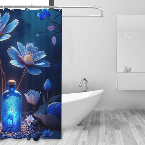 Rideau de douche tissu n°147 motif fleur papillon 152x183 cm - 6