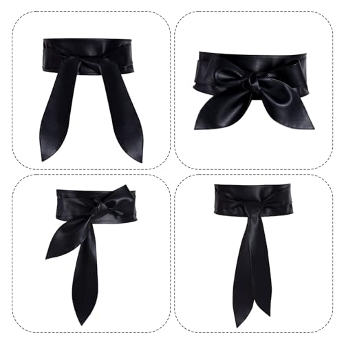 hoyuwak Women Fashion Black Dress Obi Belt Self Wrapping Waist Belt for Daily, Party3