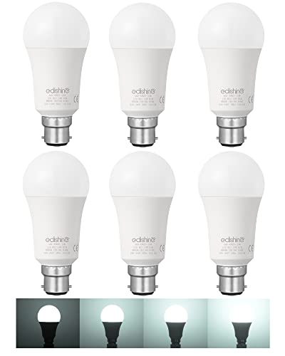 EDISHINE 6 Pack Dimmable Bayonet Light Bulb, B22 LED Cool White 6500K, 14W LED Bulb, BC GLS A60 Energy Saving Bulb for Wall lamp, Ceiling Light, Chandelier
