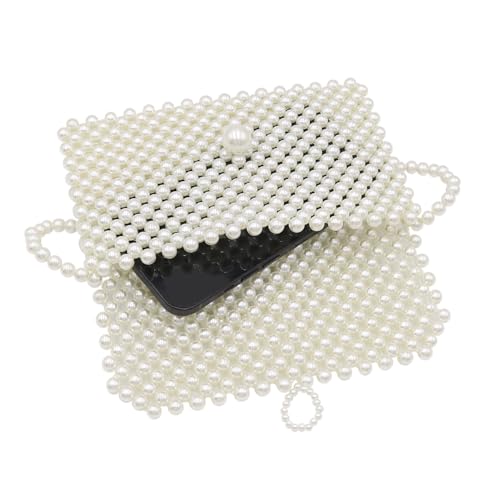 Image of Women's White Beaded Pearl Handbag - Vintage Clutch Wristlet Mini Evening Bag for Party (Big)