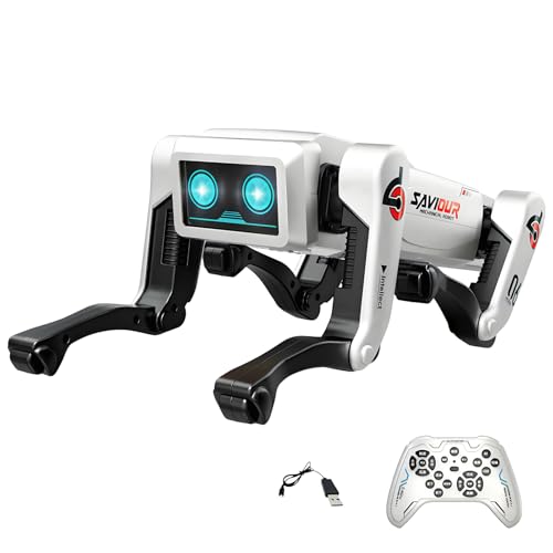Denash Chien de Robot Intelligent, Chien Robot AI Quadrupède Programmable avec Contrôle Vocal, Effets de Lumière Musicale, Télécommande AI Smart Pet pour...