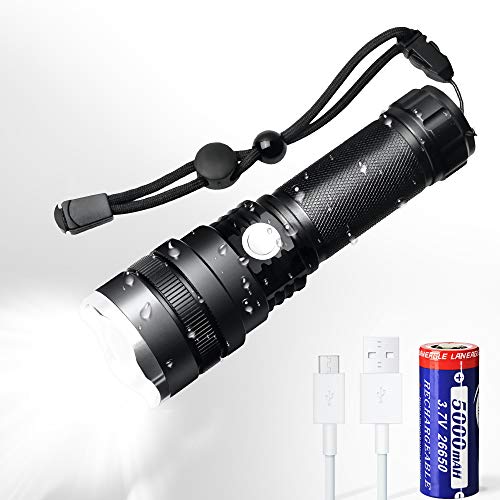 Rechargeable Flashlight,1600 High Lumens Professional Flashlight, 26650 5000 mAh battery includ…