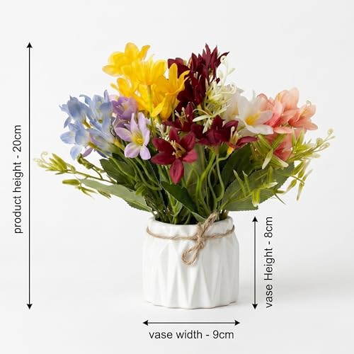 Image of Dekorly Artificial Lavender Plant in White Pot, 18cm - Realistic Faux Flower Arrangement for Home & Office Decor (Set of 1) (2, Multi Colour Lily Flower)
