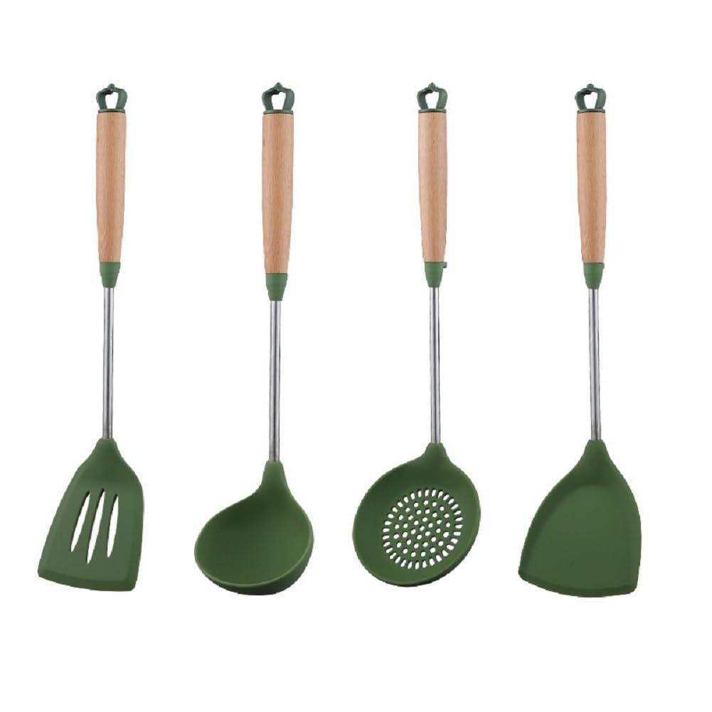 Set di spatole in silicone, resistenti al calore, cucchiaio scanalato e spatole, senza BPA, lavabili in lavastoviglie, 4 utensili da cucina per mescolare e servire