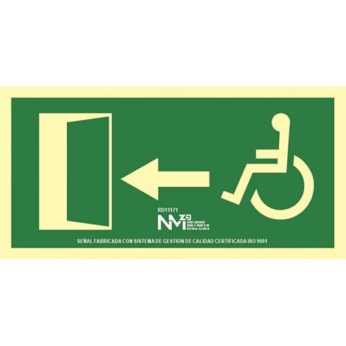 RD11171 - Señal Luminiscente Salida Minusvalidos Izquierda Clase B PVC 0,7mm 32x16cm con CTE, RIPCI Nueva Legislación