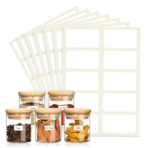 Image of 200 Piece Waterproof Vinyl White Pantry Labels Stickers for Mason Jar Glass & Plastic Bottles