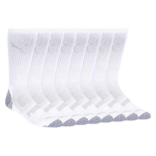 Puma Men's Crew Sock, 8 pair (White) Fits Shoe Size (6-12)