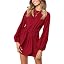 PRETTYGARDEN Women's Long Lantern Sleeve Cocktail Dress | Tie Waist Knit Mini Dress For Parties & Fall, Red Brown - View #5