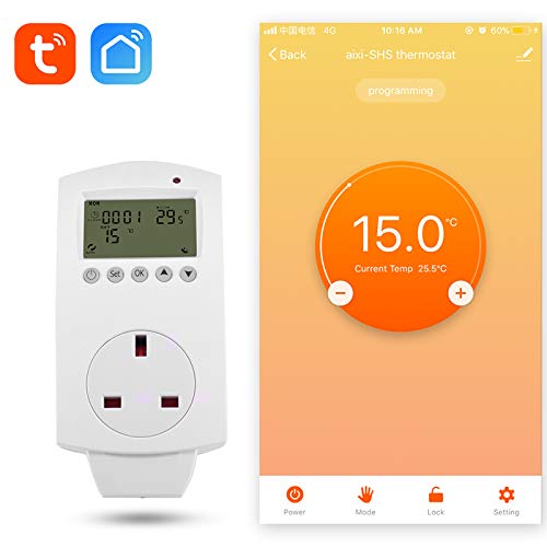 aixi-SHS - Tapa termostato inalámbrica WiFi con pantalla LED para control de temperatura, calefacción eléctrica u0096 Amazon Alexa Echo u0096 TuyaSmart/Smart Life APP Control