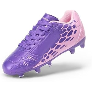 DREAM PAIRS Boys Girls Soccer Cleats Youth Firm Groud Outdoor Sport Athletic High Top Football Shoes for Little/Big Kid 13 Little Kid Purple/Pink
