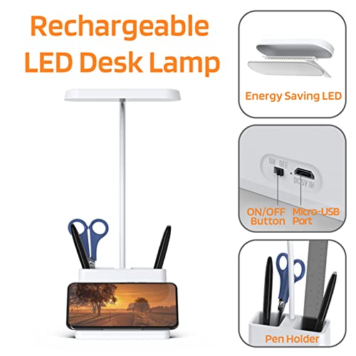 Led Small Desk Lamp, Axx Desk Lamps For Home Office, White Desk Light For Kids, Desktop/Computer Study Lamps For Bedrooms, Rechargeable, Battery Operated, Pen Holder, Adjustable Gooseneck Reading Lamp #TOP4