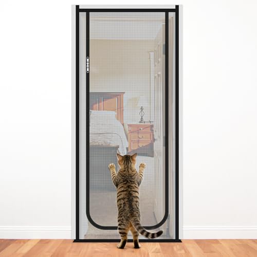 RAYNEAY Mesh Door Screen for Cats, Cat-proof Door Screen Zip Net, 80x210cm