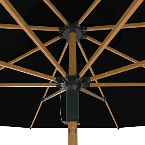 Midtown Umbrellas The Wooden 9 Feet Outdoor Umbrella With Terylast Ebony (Black) Polyester Fabric - Aluminum Frame Patio Umbrella With Push System For Deck, Garden, Pool - Wooden Pole #TOP2