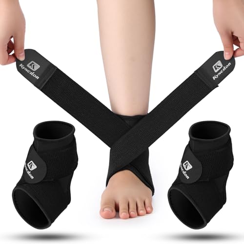 Image of Honoson 2 Pcs Ankle Brace Kid Ankle Support Youth Neoprene Lace up Compression Sleeve Foot Brace Stabilizer with Adjustable Strap for Sport Sprained Plantar Fasciitis Achilles Tendonitis(Black,L)