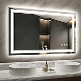 LED Bathroom Mirror with Lights: 48'x32' Wall Mounted Large Lighted Mirrors Fogless, Anti-Fog,Dimmable,Memory Function, Shatterproof Tempered Glass, Espejos para Baños, ETL Listed