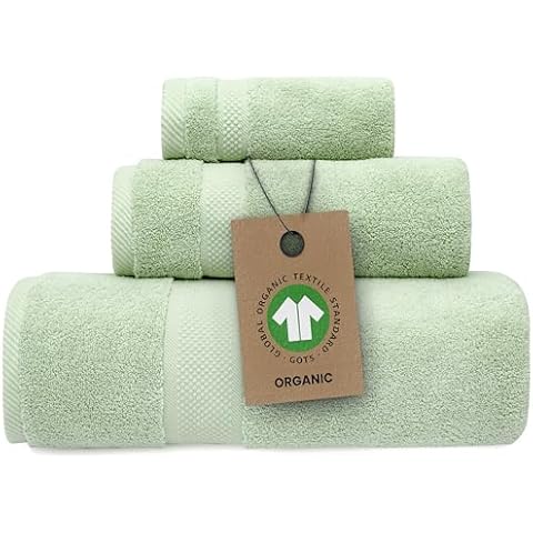 100% Organic Zero-Twist Cotton Towels - G0TS Certified Luxury Bath Towels - Ultra Soft & Plush 700GSM Long-Staple Cotton - 3 Piece Towel Set (Eucalyptus Green) Cover
