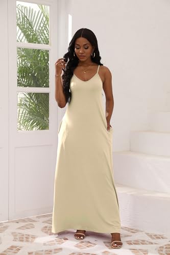 Image of vunahzma Womens Casual Fashion Sleeveless Plus Size Loose Long Sexy Maxi Dress with Pockets