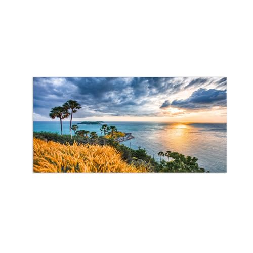 Tableau sur Toile Paysage Marin Arbre Coucher de Soleil Grand Format pour Salon 70x140 cm