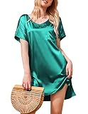 eshion Womens Silk Satin Sleepwear Plus Size Nightgown Casual Nightshirts Summer Beach Dress(Dark Green,XXL)