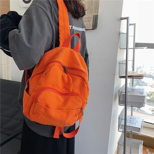 MaxxCloud Vintage Canvas Backpack Purse for Women Tote Satchel Knapsack Mini Rucksack Handbag Pouch Cute Hiking Daypack (484 orange)