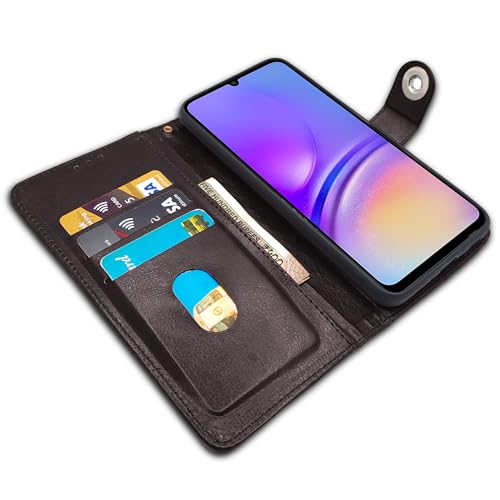 Image of Pikkme Flip Cover Leather Finish | Inside TPU with Card Pockets | Wallet Stand and Shock Proof | Complete Protection Button Flip Case for Samsung Galaxy A05 / M05 / F05 (Coffee)