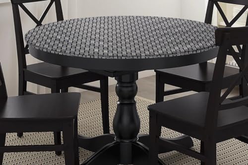 Image of The Furnishing Tree Round Elastic Fitted Dining Table Cover WxL 54x54 Inches Basketweave Pattern Grey