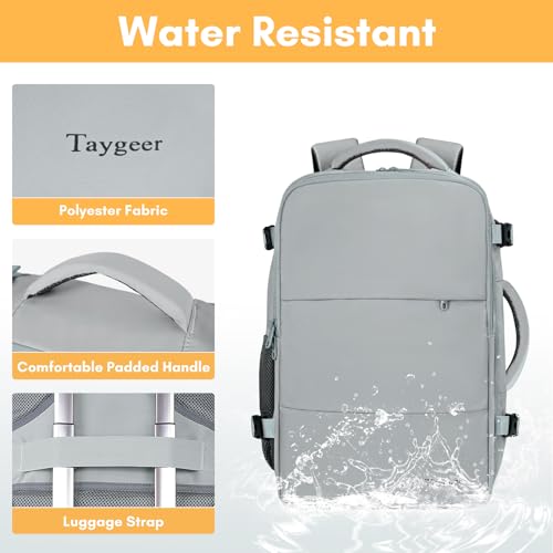 Image of Taygeer Carry On Backpack for Men Women, Travel Backpack with Shoe Pouch | Laptop Mochila 17.3inch Flight Approved with Water Bottle Pocket, College Teacher Tote Bag for Business Travel, Grey