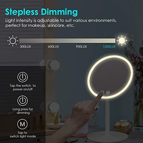 Auxmir Makeup Mirror with Light, Vanity Mirror with 5X Magnification, Dimmable Illuminated Led Dressing Mirror, 3 Lighting Modes & Touch Control, Rechargeable Cosmetic Mirror on Stand for Table Desk
