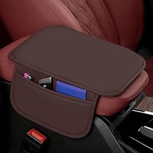 wuyaoyao Car Center Console Cover, Leather Memory Foam Armrest Cover Cushion with 2 Storage Bags, Universal Car Armrest Seat Box Pad Car Interior Accessories Protector for Most Vehicle Brown
