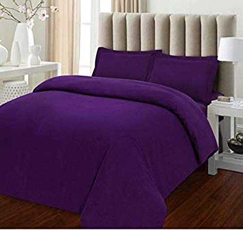 Looms & Leaves Plum 100% Percale Poly Cotton Rich Duvet Quilt Cover Bedding Set Soft Feel (, Single)