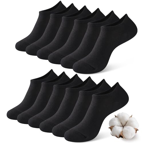 SukModen No Show Socks Women Men Non Slip Invisible Liners for Flats Breathable Cotton Low Cut Ankle Socks 6 Pairs Gift Box, Size 5-8 BLACK