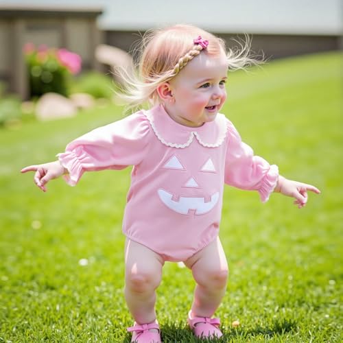 Newborn Baby Girl Halloween Outfit Pumpkin Bubble Onesie Romper Long Puff Sleeve Bodysuit Infant Fall Clothes2