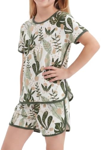 Yoofoss Girls Pajamas Organic Cotton Loose Fit Kids Pjs 2 Piece Sleepwear Short Sleeves & Short Pants Girls Clothes, Size 10