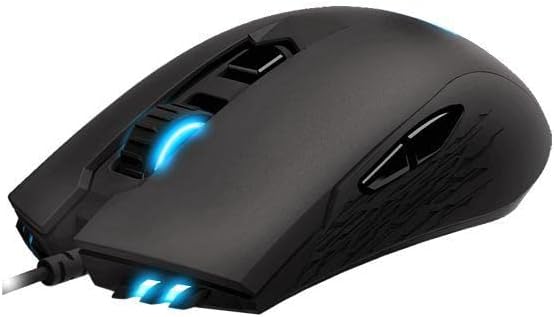 Front-angled view of the Gigabyte AORUS M4 gaming mouse, showing the scroll wheel and front lighting.