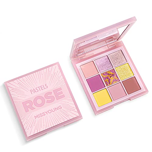 Go Ho Rose Pink Eye Makeup Eyeshadow Palette,9 Colors Matte & Shimmer Eye Shadow Palette,Yellow Rose Peach Eyeshadow Makeup,Waterproof Cool Daily Shades Eyeshadow Palette With Prism Mirror #TOP2