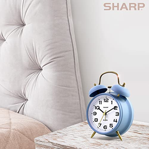 Sharp Twin Bell Alarm Clock, Loud Alarm Great For Heavy Sleepers - Stylish Matte Finish With Rustic Bronze Accents, Battery Operated (Matte Cornflower Blue) #TOP5