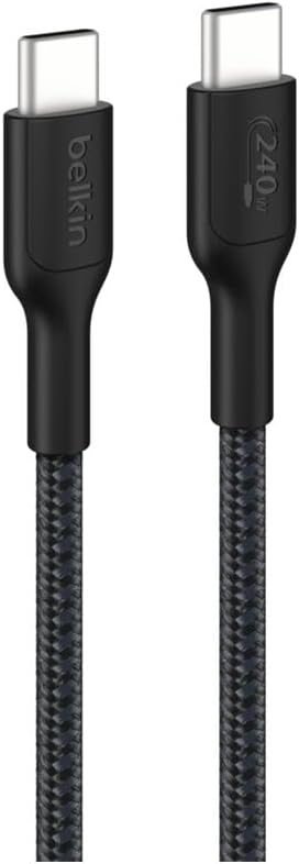 Cable USB-C a USB-C trenzado ecológico Belkin (1M, 240W) - Cable de carga rápida suave y flexible, cable cargador tipo C para iPhone 16, Galaxy S25, Pixel 9, MacBook, iPad Pro y más - Negro (USB 2.0)
