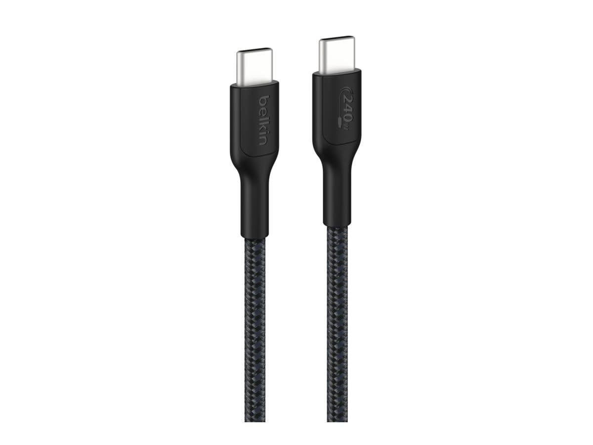 Cable USB-C a USB-C trenzado ecológico Belkin (1M, 240W) - Cable de carga rápida suave y flexible, cable cargador tipo C para iPhone 16, Galaxy S25, Pixel 9, MacBook, iPad Pro y más - Negro (USB 2.0)