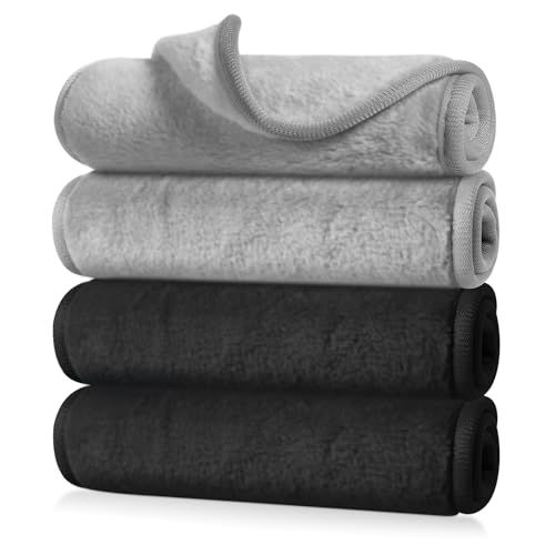 Amabro Lot de 4 chiffons démaquillants réutilisables lavables en microfibre ultra douce, 40 x 17 cm (noir, gris)