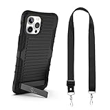 E-Tree Compatible with iPhone 12 Case/iPhone 12 Pro Case, with Crossbody Strap and Stand, Protection Shockproof Phone Case Black, Perfect for Go Outside and Kid Elderly
